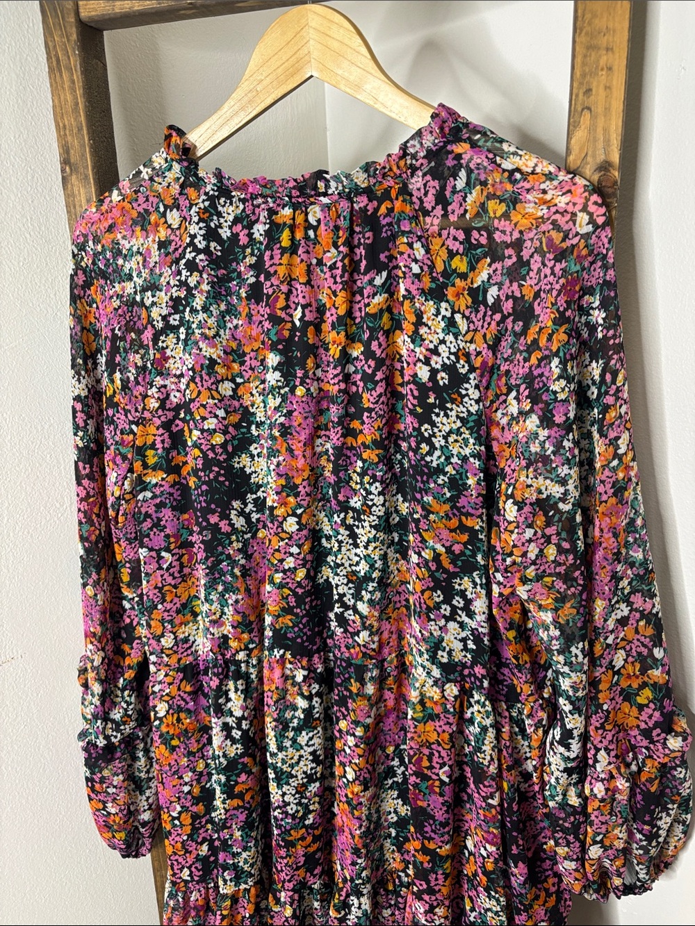 Vince Camuto Black Floral V-Neck Long Sleeve Dress Size L - Picture 5 of 5